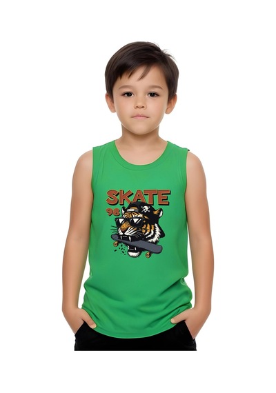 Fyk Kids Erkek Çocuk Baskılı Sıfır Kol Skate Crunch Alt-üst Takım Yeşil