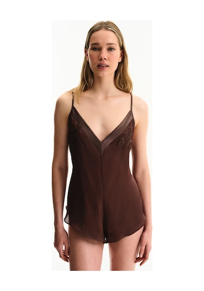 Penti Kahverengi Saten Chiffon Teddy Tulum