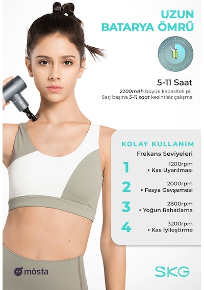 Skg F3 Masaj Tabancası, Red, 4 Darbe Yoğunluğu, Farklı Bölge İçin 4 Modüler Masaj Başlığı Kırmızı