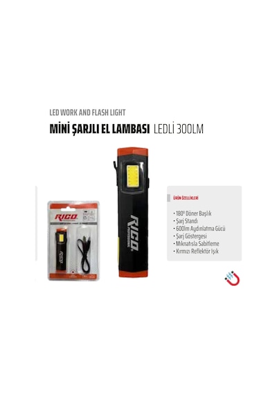 Rıco 300 Lümen Yüksek Kalite Mini Led Cep Feneri Tamirci Feneri Siyah