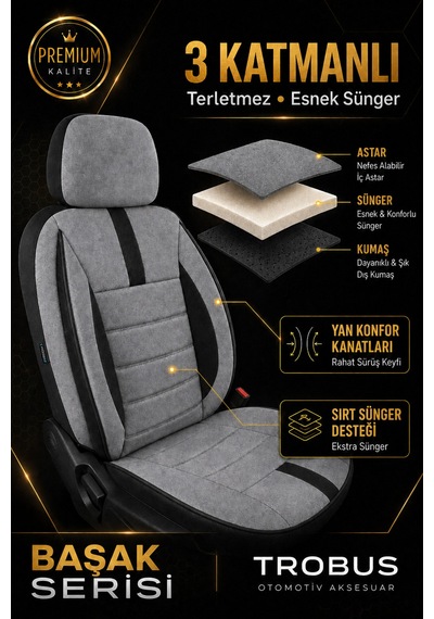Opel Zafira 5 7 Kişi Oto Koltuk Kılıfı 2003-2011 Gri Başak Serisi Tay Tüyü Tam Set Gri