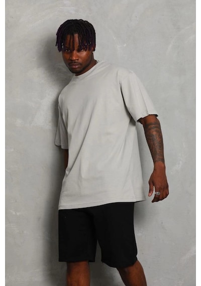 Freedom Storee Erkek Düz Yazlık Kısa Kol Tişört Bisiklet Yaka Oversize T-shirt - Gri Çok Renkli