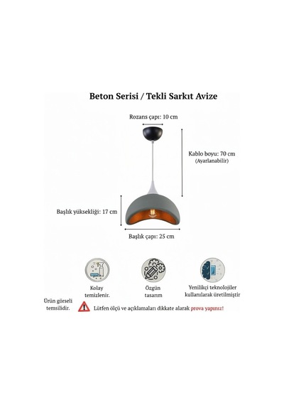 İskandinav Tarz Beton Görünümlü Bohem Tekli Sarkıt Avize- Gri Gri