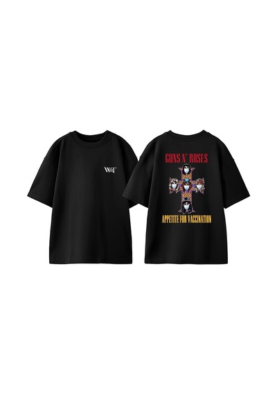 Thewert Guns N Roses Rock Müzik 12 Tasarım Sırt Baskılı Pamuk Siyah Oversize T-shirt