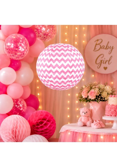 Pembe Zigzag Desenli Japon Feneri Kağıt Fener 30 Cm Doğum Günü Kına Nişan Parti Süsü Diğer