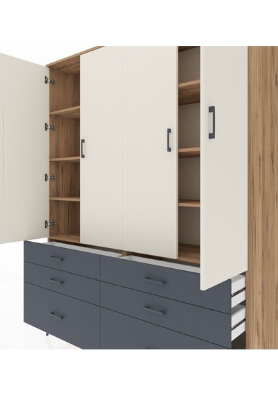 Hyperion Gardrop 8 Raflı 6 Çekmeceli 4 Kapaklı 176x44x221 Çam-aytaşı/antrasit Beyaz Hyperion Gardrop 8 Raflı 6 Çekmeceli 4 Kapaklı 176x44x221 Çam-aytaşı/antrasit Beyaz