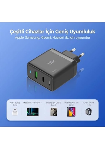 Bx3p65g 65w Gan Qualcom 4.0 2 Type-c & Usb-a 3 Portlu, Macbook Pro/air, İpad Air/pro, İphone 16/15/14/14 Pro Max İphone /13/13 Pro Max, Galaxy S24/s23/s22/s21 Uyumlu Bx-3p65g Bx3p65g 65w Gan Qualcom 4.0 2 Type-c & Usb-a 3 Portlu, Macbook Pro/air, İpad Air/pro, İphone 16/15/14/14 Pro Max İphone /13/13 Pro Max, Galaxy S24/s23/s22/s21 Uyumlu Bx-3p65g