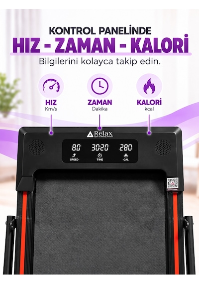 Relax Bluetoothlu Uzaktan Kumandalı Portatif Yürüme Ve Koşu Bandı Siyah