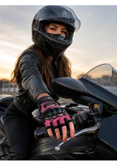 Speed Biker Kısa Parmak Yazlık Motosiklet Eldiveni Pembe Ce En 13594  Sertifikalı