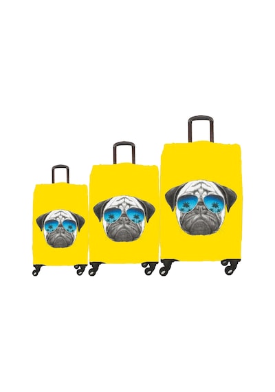 My Saraciye My 28 Pug Köpek Valiz Kılıfı / Bavul Koruyucu Örtüsü Büyük, Orta, Kabin Boy Set Sarı