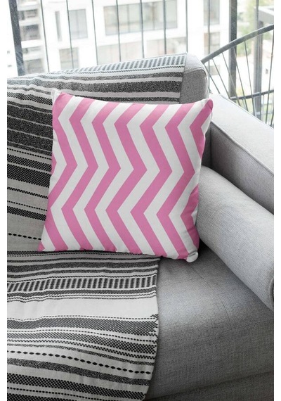 Pembe Zigzag Çift Taraflı Yastık Kırlent Kılıfı Krl303n11