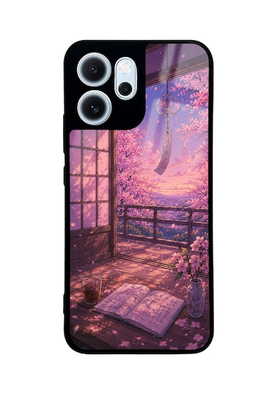 Oppo Reno 14f Sakura Sunset Retreat Tasarımlı Glossy Telefon Kılıfı Toz Pembe