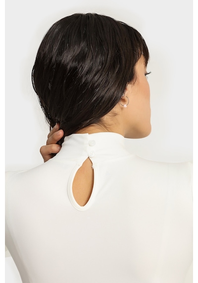 Açelyaokcu Yarım Balıkçı Dik Yaka Altı Çıt Çıtlı Bodysuit Bluz Beyaz