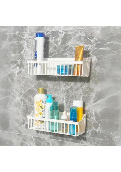 Tr 2'li Banyo Rafı 2 Askı Aparatlı - Ultra Güçlü Yapışkanlı Askılı Raf, Banyo Mutfak Dolap İçi Düzenleyici Diğer