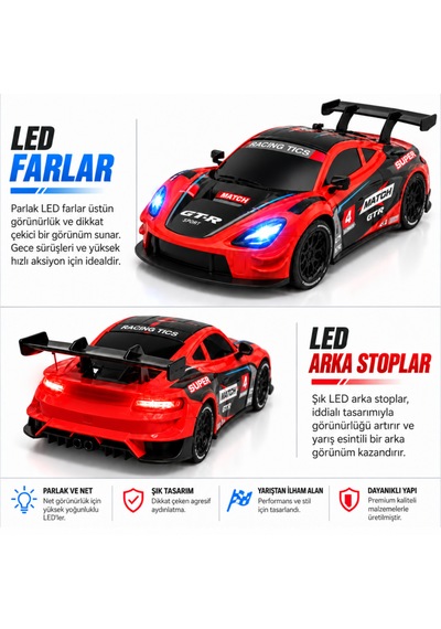 Uzaktan Kumandalı 2 Teker Kıvılcım Efektli Drift Yarış Arabası Şarjlı Led Işıklı Sesli Rc Spor Araba Sert Malzemeden Üretilmiştir Gerçekçi Tasarım Kırmızı