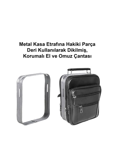 Lederax Hakiki Deri Çelik Kasalı El Çantası Büyük Boy Ld119 Siyah
