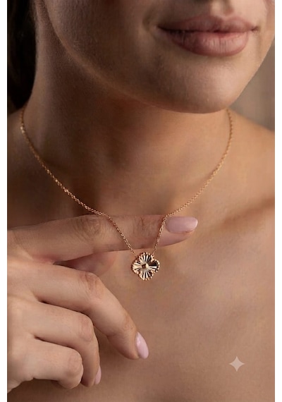 925 Ayar Gümüş Tasarım Yonca Kolye.rose.gold.rodaj Renk Seçeneği