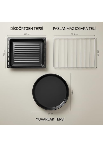 Akel Af340l 34 Lt Gri Midi Fırın, İç Aydınlatmalı, Zaman Ayarlı, Izgara Ve Fırın, 2 Tepsi 1 Tel Izgara Açık Gri