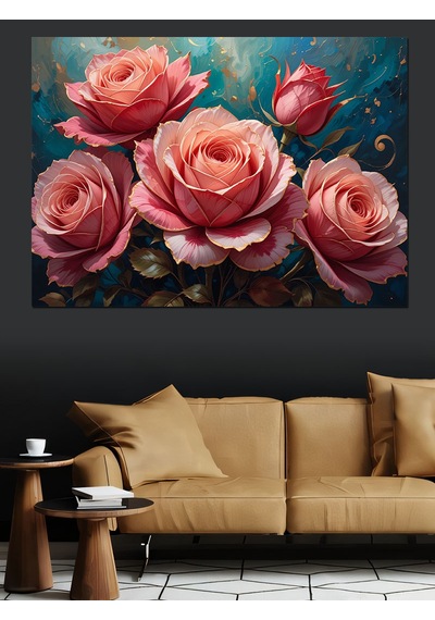 Pembe Tonlarda Romantik Güller Dekoratif Kanvas - Mdf Ahşap Tablo