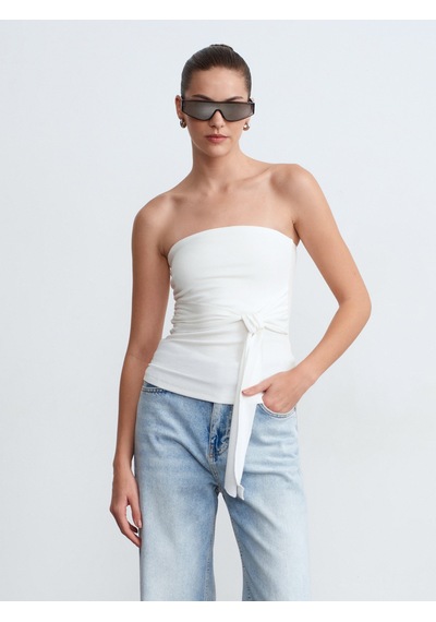 Dilvin 32841 Bağlamalı Bandeau Top-ekru