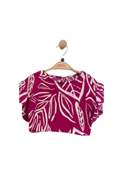 Zekids Kız Çocuk Beli Lastikli Desenli Pantolon Bluz Takım-13948 Fuşya