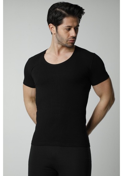 Hmd 714 3'lü Derin Bisiklet Yaka Kısa Kollu Likralı T-shirt - Sıyah Siyah