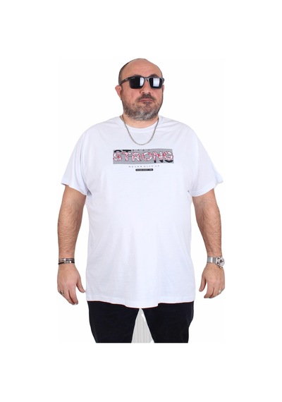 Moc Grande Mocgrande Erkek Büyük Beden Sıfır Yaka Tişört Strong 25167 Beyaz Beyaz