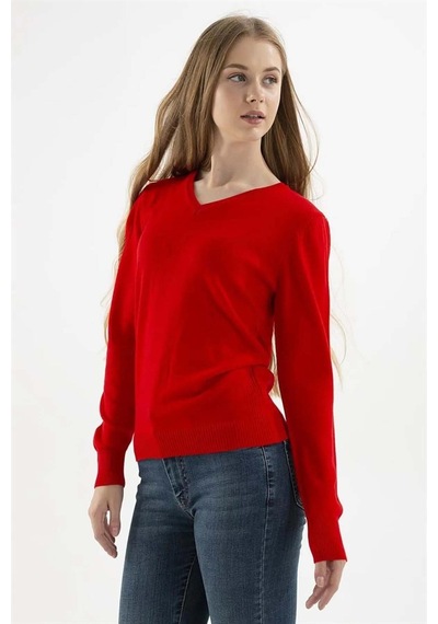 Fashion Friends Kadın V Yaka Kazak 23k0244k1 Kırmızı