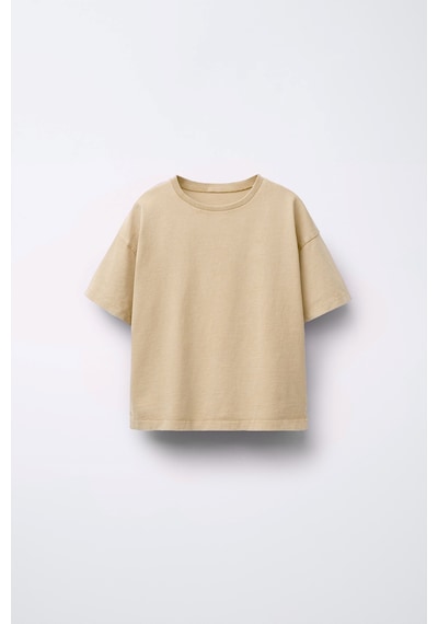 Zuzunga Unisex Basic Kısa Kollu Çocuk T-shirt Bej