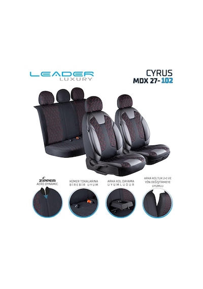 Toyota Corolla E210 2019-2024 İle Uyumlu Lüx Deri Detaylı Oto Koltuk Kılıfı Ön Arka Takım Cyrus Siyah Kırmızı Genel