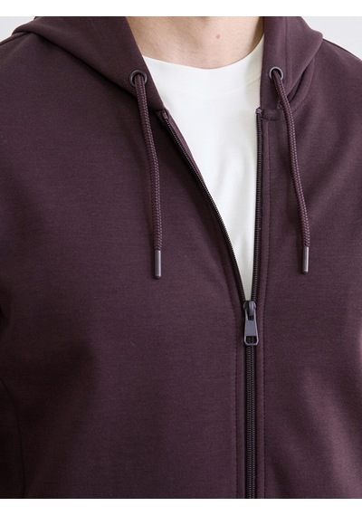 Lcwaıkıkı Basic Mürdüm Kapüşonlu Erkek Fermuarlı Sweatshirt