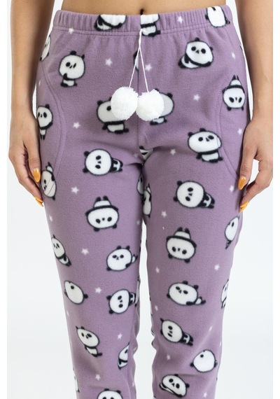 Pemilo Kadın 215-11 Panda Desenli Paça Manşetli Peluş Polar Tek Alt MOR-MOR Mor