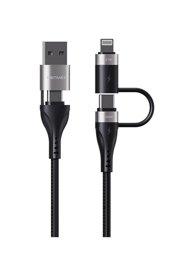 Lenyes Lc568 4in1 Usb-a - Type-c + Type-c To Lightning Data Ve Şarj Kablosu 100w 1m Siyah