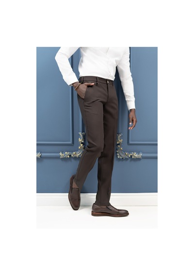 Ecer Slimfit Mevsimlik Fermuar Kapamalı Yan Cepli Kumaş Pantolon Kahverengi