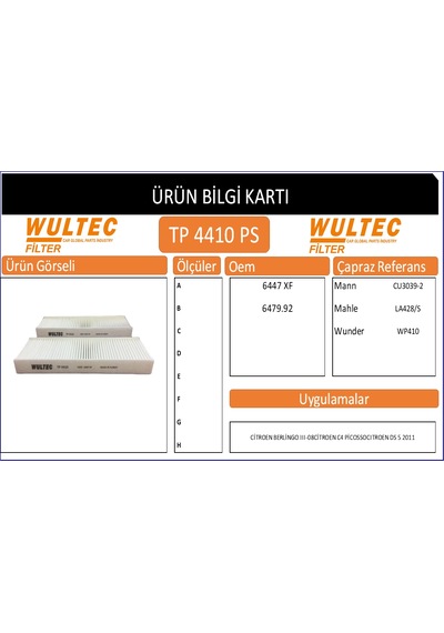 Tp 4410 Polen Fıltresı Cıtroen Berlıngo Iıı Y.m 08- Kısa Tip Olan