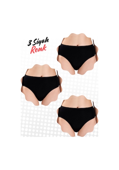 Berrak Yüksek Bel Bato Tarzında Bikini 3 Lü Adet Ekonomik Set Ultra Kalitededir Siyah