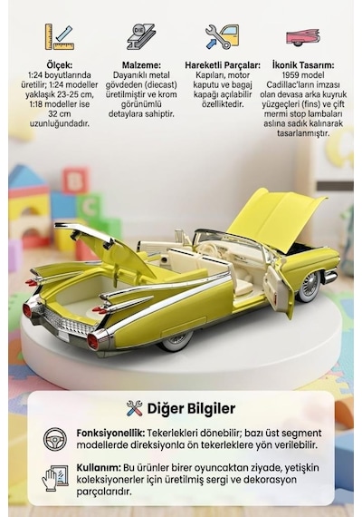 Hobiez World 1 : 24 Lisanslı Cadillac Eldorado Kapıları ve Kaputu Açılabilir Model Araba