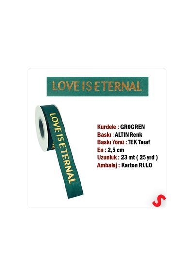 Grogren Kurdele Eternal Altın Baskılı, 2,5cm X 23mt - Yeşil 0 - 99