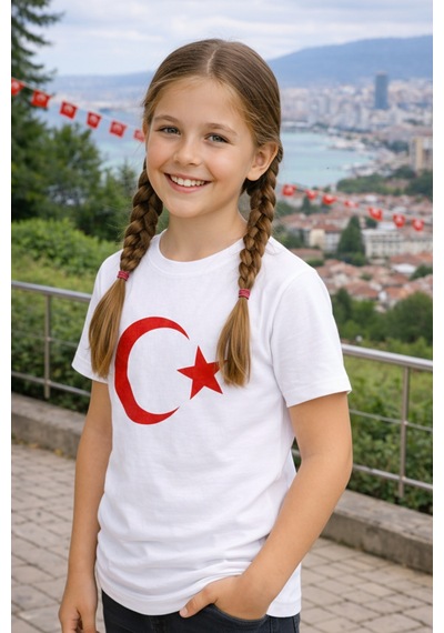 Parti Selesi Unisex 3 Adet Çocuk Bayrak Baskılı Kısa Kollu T-shirt Beyaz