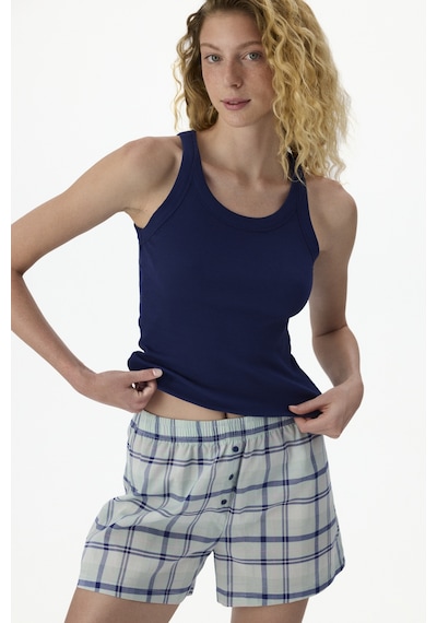 Penti Lacivert Mira Checked Şort Pijama Takımı