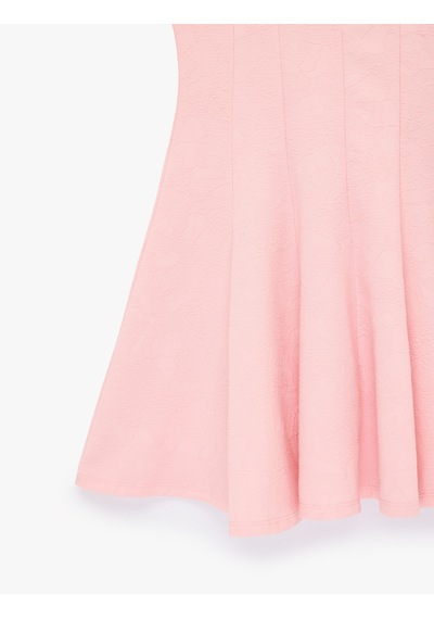 Koton Slim Fit Kısa Kollu Bisiklet Yaka Volümlü Mini Kloş Elbise Pembe 6sak80326ek Gül