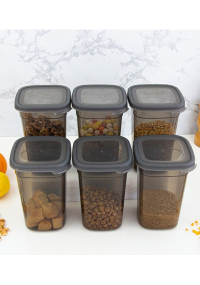 6 Adet Dikdörtgen Saklama Kabı - 1,1 Lt. 1100 Ml. 50880 Plastik 16 X 16 Gri Tr Diğer
