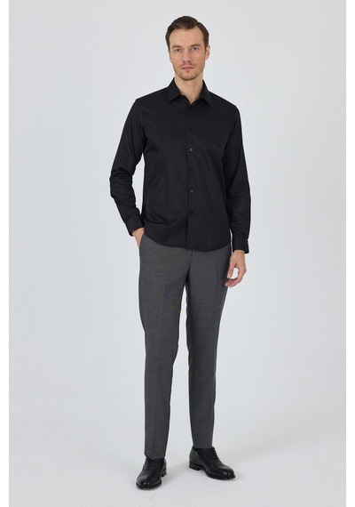 İmza Siyah Sert Yaka Düz Classic Pamuklu Slim Fit Gömlek 1004250900 Siyah