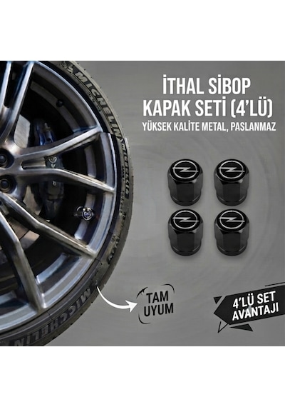 Opel Grubu İle Uyumlu Alüminyum Altıgen Sibop Kapak Seti Siyah - İthal Sibop Kapağı 4lü Set