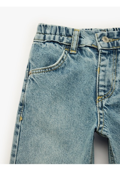 Koton Pamuklu Beli Ayarlanabilir Lastikli Balon Form Denim Pantolon Orta İndigo 7wmb40002td