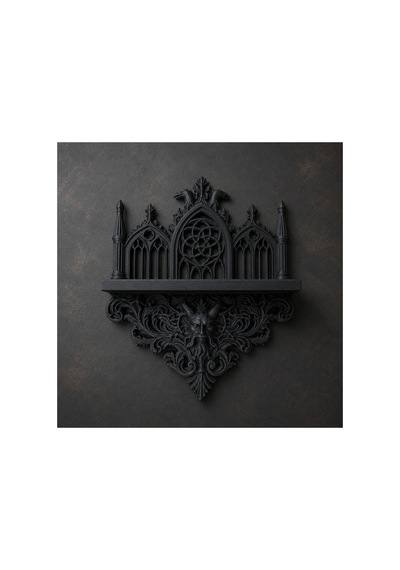 Çift Başlı Kartal Detaylı Gotik Katedral Duvar Rafı Siyah 3d Baskı 21x25x11 Cm Siyah