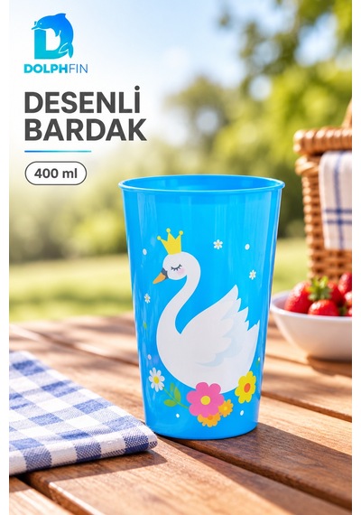 Desenli Plastik Bardak 400 Ml Günlük Kullanım İçecek Bardağı Çok Renkli