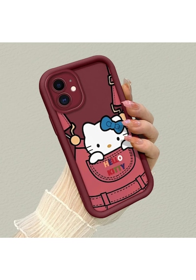 Apple  iPhone 11 Uyumlu Darbeye Dayanıklı Kamera  Korumalı  Bordo Silikon Baskı Desenli Kılıf