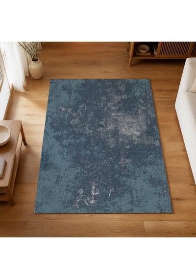 Kartela Halı Grunge Halı Kaymaz Taban Makinede Yıkanabilir Halı Mavi - 60 X 90 Cm