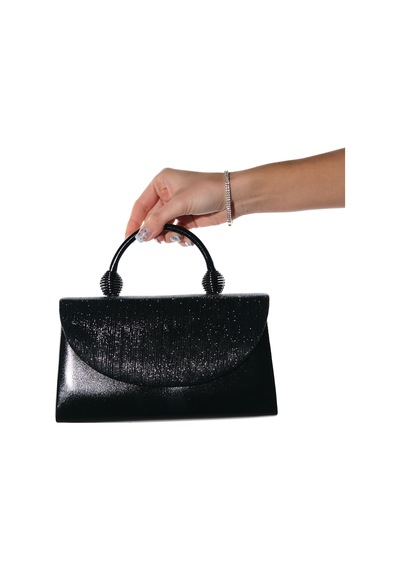Luvishoes Gısella Siyah Çizgili Kadın Abiye Çanta Simli Siyah